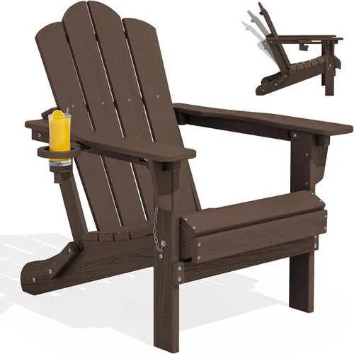 Miniatura 37 de Silla plegable ajustable KINGYES Adirondack, sillas reclinables Adirondack de 3 posiciones con portavasos, Adirondack de HDPE resistente a