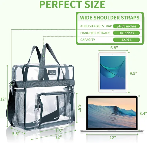 Miniatura 54 de MAY TREE Bolsa transparente para eventos en estadios de 12 x 6 x 12 pulgadas, bolsa de almuerzo transparente con correas reforzadas para trabajo
