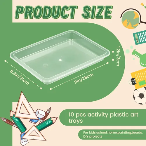 Miniatura 2 de 10 bandejas de arte de plástico para actividades, bandeja apilable para manualidades, bandeja de almacenamiento plana, bandeja organizadora