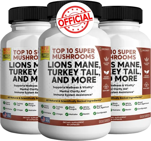 Miniatura 8 de Lions Mane 10 Super Champiñones Suplemento - Melena de León, Reishi, Cordyceps, Extractos de Shiitake - 60 Cápsulas (1)