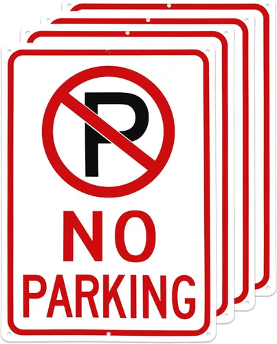 OLANZU Señales de no estacionamiento, paquete de 4 letreros de 10 x 14 pulgadas, metal de grado ingeniero