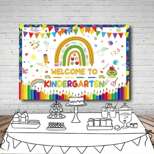 Miniatura 4 de MEHOFOND Cartel de fondo de bienvenida a jardín de infantes de 7 x 5 pies, diseño de arco iris, para regreso a clases, decoración de fiesta