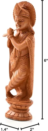Miniatura 8 de Estatua india de madera, ídolo, murti, para decoración de escritorio del templo del hogar, Pooja, regalo (Krishna, 6 pulgadas)