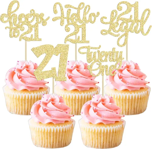 Miniatura 46 de 30 piezas Adornos para pastel de cumpleaños de 6 años, seis brillos, hola 6, púas para cupcakes, felicitaciones a los 6 años, decoraciones