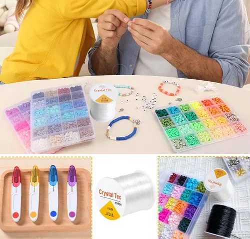Miniatura 6 de Cuerda elástica de 0.8mm para pulseras, QBJAYTY cuerda elástica transparente para pulseras, cuerda de cuentas de arcilla, cuerda elástica de 100m