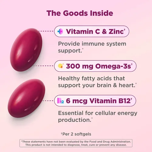 Miniatura 5 de OLLY Ultra Cápsulas Blandas Multivitamínicas para Mujeres, Salud General y Apoyo Inmunológico, Omega-3, Hierro, Vitaminas A, D, C, E, B12