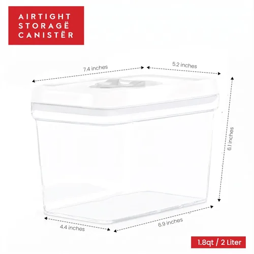 Miniatura 4 de DWËLLZA KITCHEN Recipientes herméticos de almacenamiento de alimentos con tapas blancas de 2 litros, 4 piezas de plástico transparente para 04 - 2