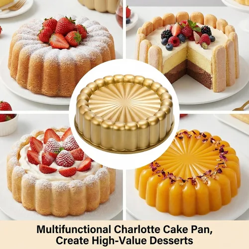 Miniatura 8 de Goaste Charlotte Cake Pan de 9.5 pulgadas, molde acanalado reutilizable, aluminio antiadherente con forma de flor para queso, chocolate, tarta