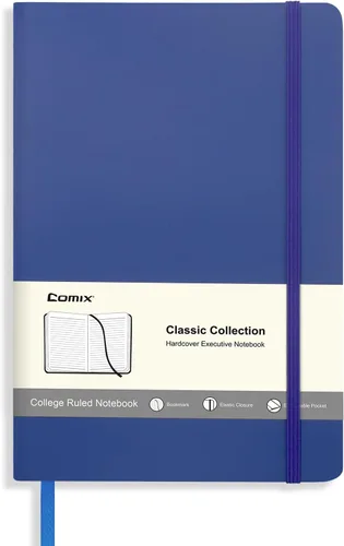Comix Cuaderno rayado para mujeres y hombres, cuadernos de diario para oficina, escuela, hogar, 240 páginas, 5.5 x 8.3 pulgadas, rayas Azul marino
