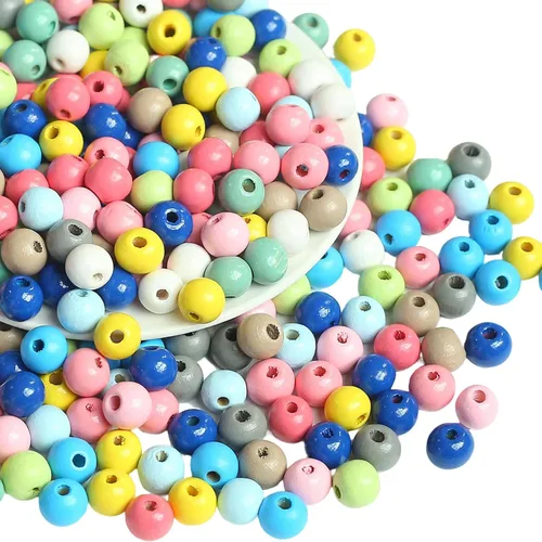 500 cuentas redondas de madera coloridas para manualidades, cuentas de madera natural surtidas, cuentas de madera sueltas para manualidades, cuentas