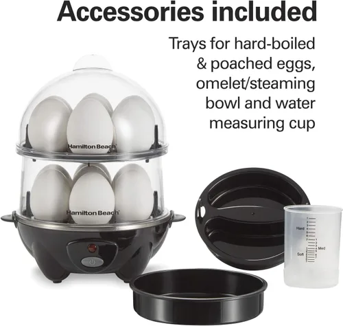 Miniatura 6 de Hamilton Beach 3-en-1 Cocedor de Huevos Eléctrico para Huevos Duros, Escalfador, Fabricante de Tortillas y Vaporizador de Vegetales, Capacidad