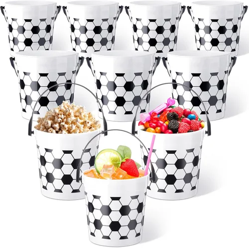 Mifoci 10 cubos de fiesta de fútbol con asa, cubos de plástico de 34 onzas, recipientes de bebidas para aperitivos, dulces, palomitas de maíz,