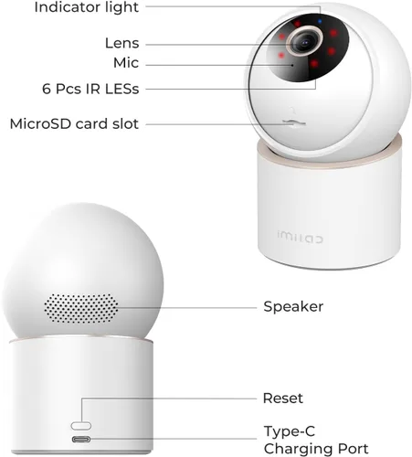 Miniatura 9 de IMILAB Cámara de seguridad 4K 8MP para interiores, cámara de visión de 360° para mascotas/perros/bebé con aplicación Xiaomi Home, cámara