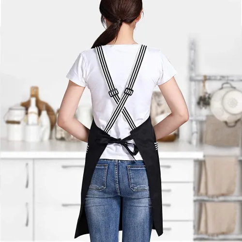 Delantal ajustable con peto cruzado resistente a las gotas de agua con 2 bolsillos, delantales de cocina para mujeres y hombres, chef de trabajo,