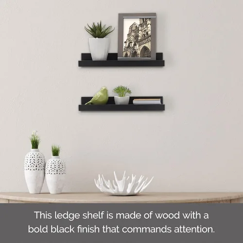 Miniatura 2 de MELANNCO Repisa flotante de MDF para fotos, dormitorio, sala de estar, baño, cocina, guardería, 14 pulgadas, juego de 2, negro