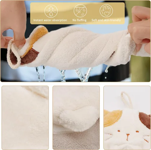Miniatura 4 de PRATIQUE Paquete de 3 toallas de mano con diseño de gato, toallas de baño con lazo para colgar, toalla de mano para niños, animales, toalla de mano