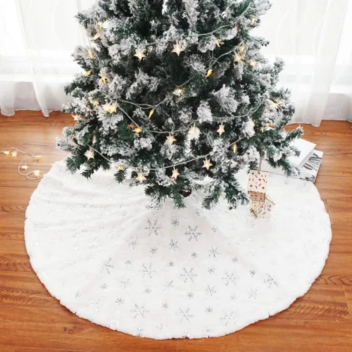 Miniatura 6 de Falda de árbol de Navidad de 30/36/49 pulgadas, faldas de árbol de Navidad blancas bordadas con copos de nieve para decoraciones de Navidad, fiestas
