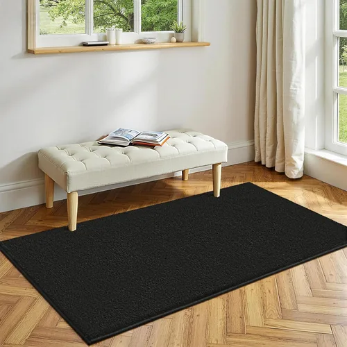Miniatura 3 de Vasofe Alfombra de pasillo negra de 2 x 4 pulgadas, alfombra antideslizante de espuma viscoelástica gruesa para interiores, para guardería