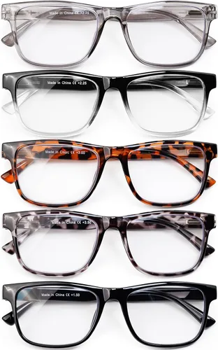Miniatura 2 de Paquete de 5 lentes de lectura de gran tamaño con bloqueo de luz azul para hombre, cuadrados grandes, para lectores anchos para hombres, cabeza