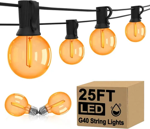 Miniatura 14 de Guirnalda de luces LED para exteriores, G40, de 25 pies, impermeable, con 27 bombillas inastillables, luces colgantes de decoración de Navidad al