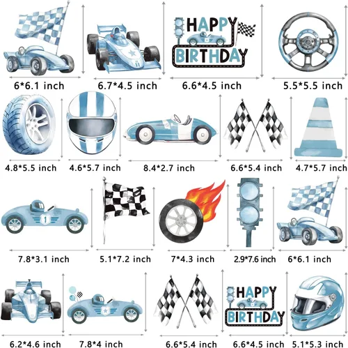 Miniatura 3 de Remolinos colgantes de cumpleaños de coche de carreras, 20 unidades, decoración de fiesta de autos de carreras, banderas a cuadros, serpentinas