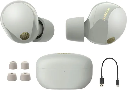 Miniatura 2 de Sony WF-1000XM5 - Paquete de auriculares verdaderamente inalámbricos con cancelación de ruido (plateado) con funda de silicona (azul), puntas
