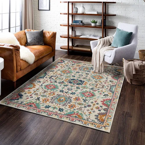 Mohawk Home Grove Elms - Alfombra floral bohemia de 7 pies 10 pulgadas x 10 pies, perfecta para sala de estar, comedor, oficina Beige