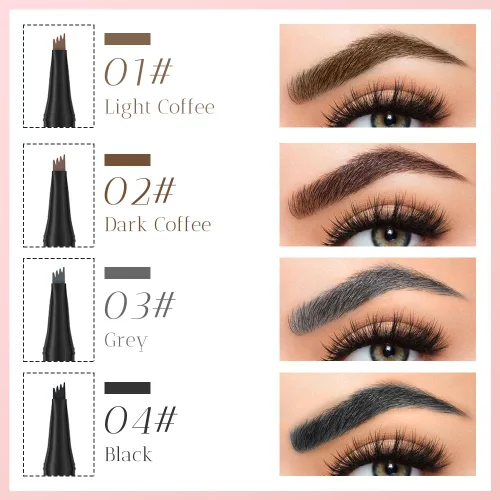 Miniatura 5 de 2 lápices de cejas impermeables, 4 puntas, maquillaje natural, trazo fino, mágico, 3D, microblading para mujeres (marrón oscuro)