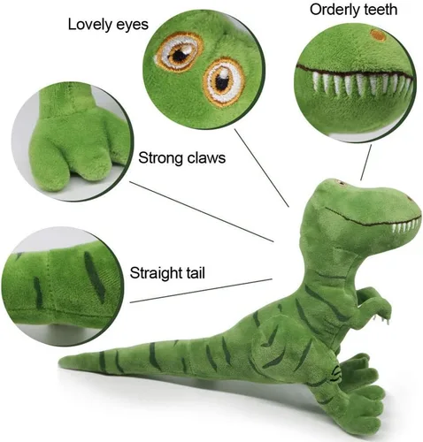 Miniatura 5 de Juguete de peluche de dinosaurio de 11 pulgadas, juguete de peluche de tiranosaurio T-Rex verde, súper suave, lindo, cojín de peluche, muñecas Rex