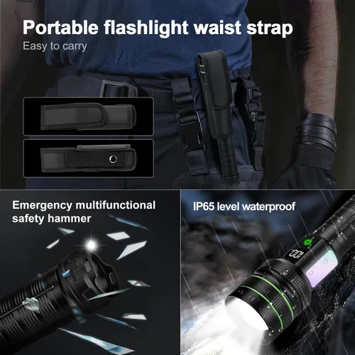 Miniatura 7 de KZK Linterna recargable de 9000 lúmenes altos con mango largo, potente linterna de mano con 11 modos de luz, impermeable y zoomable para el hogar