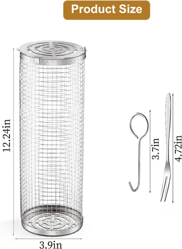 Miniatura 4 de Cesta enrollable para parrilla de acero inoxidable, cesta para parrilla con cubierta de malla extraíble, accesorios para barbacoa, cestas