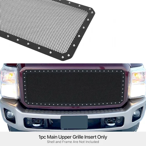 Miniatura 3 de APS Rejilla de acero inoxidable de alta calidad con remaches de malla negra compatible con Ford F250 F350 F450 F-550 SD 2011 2012 2013 2014 2015
