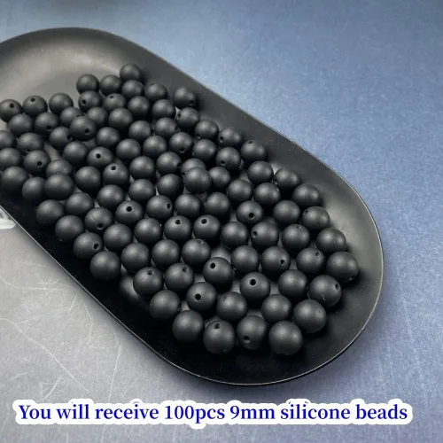 Miniatura 2 de Abalorios de silicona, 100 piezas de 9 mm de abalorios redondos de silicona para hacer llaveros, pulseras, collares, aretes, joyas, manualidades DIY