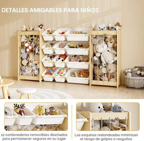 Miniatura 3 de EXPERLAM Organizador grande de almacenamiento de juguetes, almacenamiento de animales de peluche de madera y organizador de juguetes de 12 Blanco