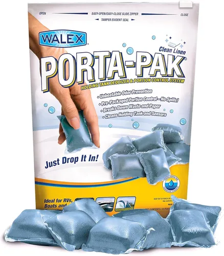 Walex Porta-Pak - Sistema de desodorización y control de porciones para tanque negro, cápsulas de descomposición rápida de desechos y papel,