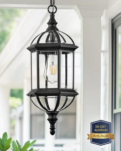 Miniatura 9 de VIANIS Luces colgantes grandes de 20 pulgadas para exteriores del atardecer al amanecer, luz colgante exterior negra, luces de techo exteriores