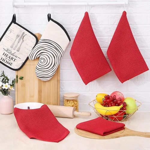 Miniatura 369 de Homaxy Trapos de cocina de 100% algodón, tejido de punto gofre, ultrasuaves, absorbentes y de secado rápido, 12 x 12 pulgadas, paquete de 6, blanco