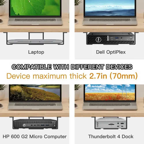 Miniatura 3 de Soporte para laptop debajo del escritorio, soporte para laptop debajo del escritorio, espacio efectivo de 2.7 pulgadas de alto, soporte de aluminio