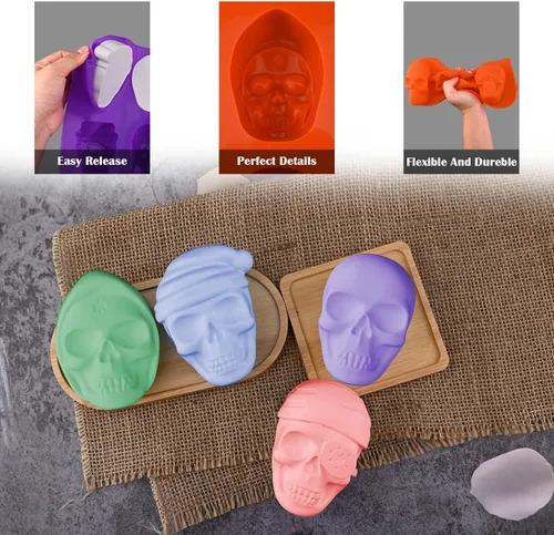 Miniatura 4 de Juego de moldes de silicona de calavera grande 3D, 2 piezas para Halloween, moldes de silicona para resina, moldes de silicona para chocolate