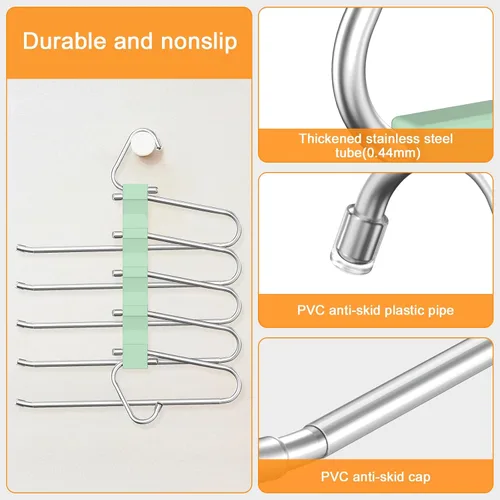 Miniatura 14 de Loretoy Paquete de 4 perchas para pantalones que ahorran espacio, estante multifuncional antideslizante para pantalones, tubo de acero inoxidable