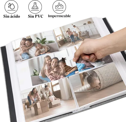 Miniatura 2 de Vienrose - Álbum de fotos de lino con 300 bolsillos de 4 x 6 pulgadas, cubierta de tela, para bodas, familias, aniversarios y bebés Gris