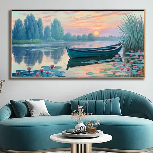Miniatura 28 de YCPRIMER Gran Arte de Pared de Paisaje para Sala de Estar, Lienzo de Decoración de Pared con Flores, Arte de Decoración en Azul y Morado, Cuadro