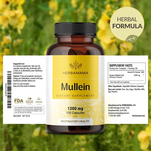 Miniatura 9 de HERBAMAMA Cápsulas de Hoja de Gordolobo - 1200mg de Extracto de Hoja de Gordolobo para Apoyo a la Desintoxicación Pulmonar - Suplemento Respiratorio