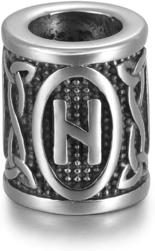 Miniatura 26 de 5 cuentas vikingas de acero inoxidable, cuentas espaciadoras de metal, cuentas espaciadoras de agujero grande, cuentas de tubo de plata antigua