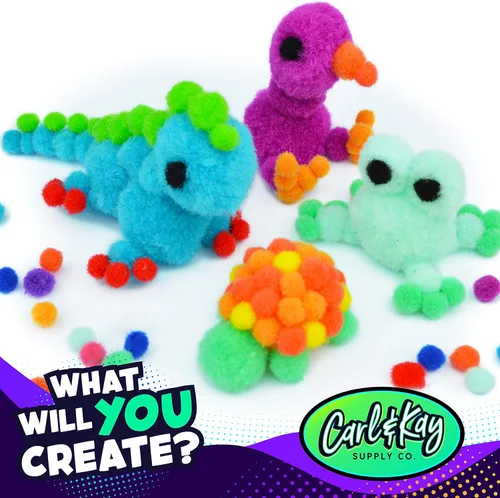 Miniatura 4 de 410 unidades – Pompones Jumbo para suministros de manualidades – 360 pompones peludos de colores grandes y pequeños surtidos con 50 ojos saltones