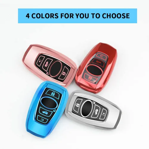 Miniatura 7 de QBUC Funda para llavero Subaru con llavero de cuero, apta para Forester Crosstrek Outback Ascent Impreza Legacy Subaru 4 botones (rosa)