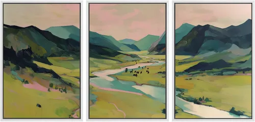 Miniatura 124 de SIGNWIN Lienzo enmarcado para pared, juego de arte sereno de pantanos con humedales verdes e ilustraciones de agua tranquila, arte moderno