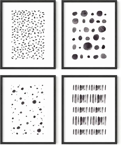 HAUS AND HUES Arte abstracto para pared en blanco y negro, juego de 4 pósteres minimalistas en blanco y negro para paredes, pósteres estéticos Juego