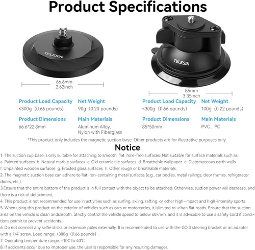 Miniatura 9 de Levigo Gimble - Soporte de dirección de liberación rápida para cámara y base de succión magnética compatible con DJI Osmo Pocket 3, soporte