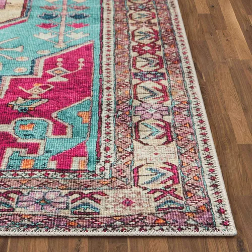 Miniatura 7 de Amesti - Alfombra tejida a máquina, lavable, diseño contemporáneo abstracto envejecido, estilo persa